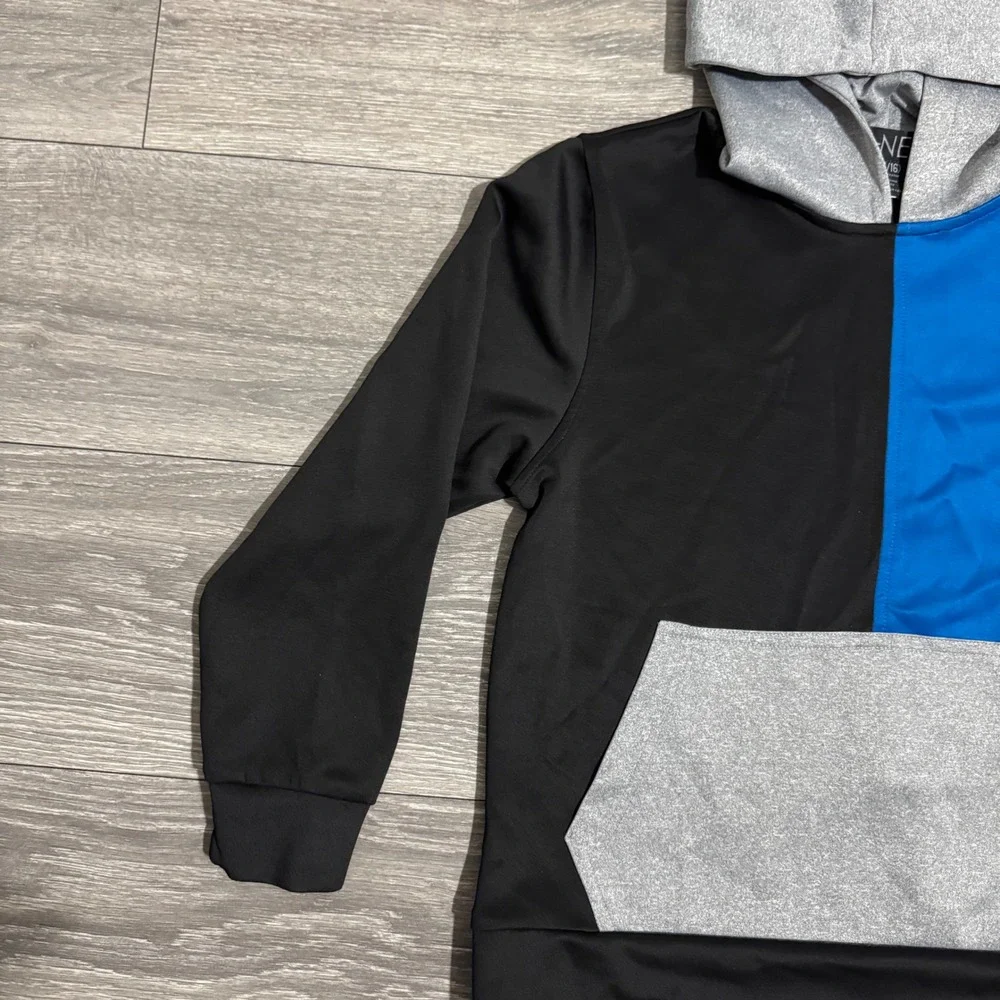 G-Net Big Boy Color Block Hoodie Sweatshirt Pullover Gray Blue Black‎ Size 14/16